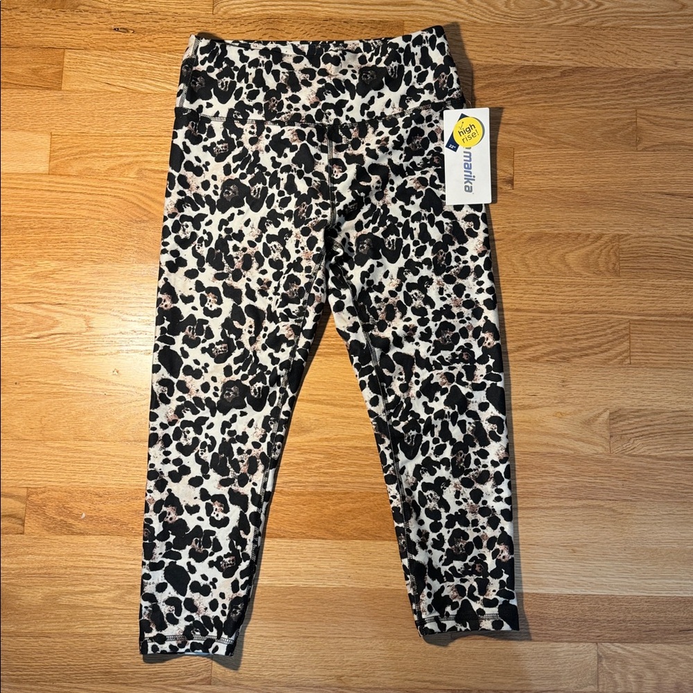✅ NWT MARIKA Leopard Print High Rise Leggings Gym Athletic Yoga Pants Brand New